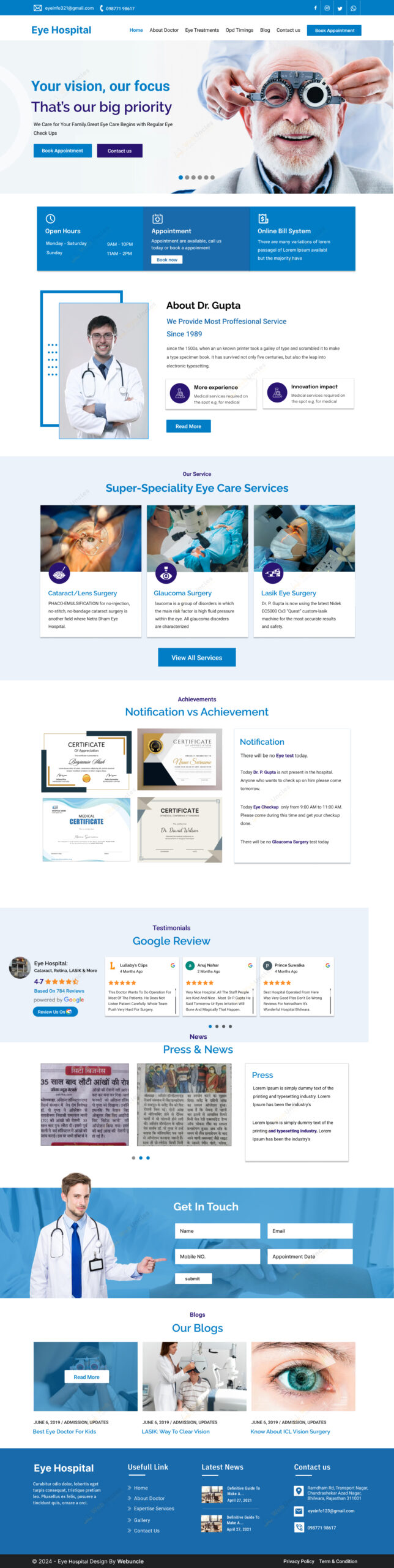 Eye hospital website design for Netra Dham – full homepage preview